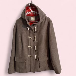 Old Navy jacket womens XXL brown duffle toggle wool hooded plaid winter coat